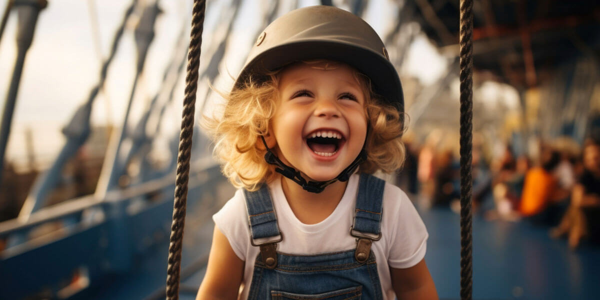 Immagine di un bambino con cappello che gioca su un'altalena